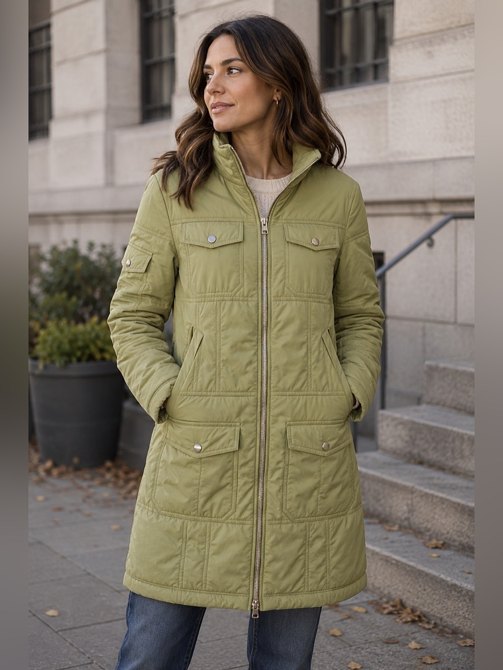 E & You Green Quilted Utility Jacket in Celadon Size 4 Puffer Winter Fall Cozy